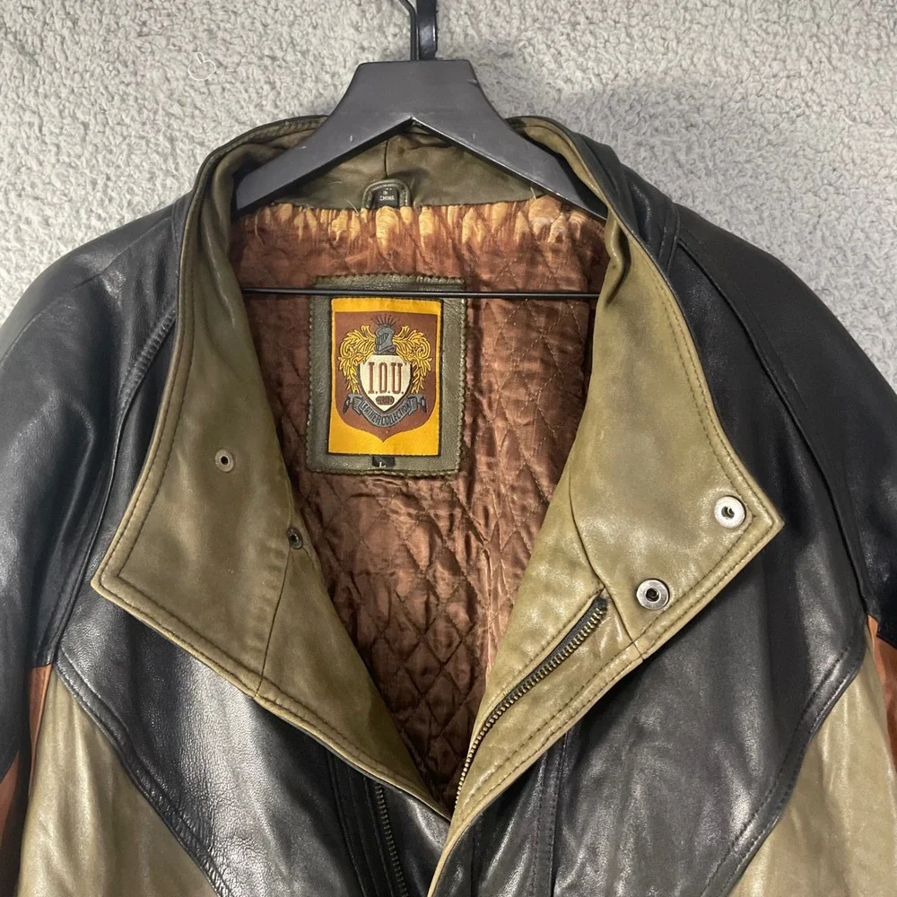Vintage I.O.U. Leather Collection Jacket Mens M Colorblock Bomber 90s Grunge